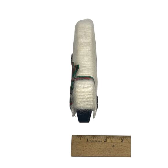 Primitive Wooly Lamb Sheep Holiday Figurine on Wheels Wood Body Bell Bow Vintage - Picture 13 of 15